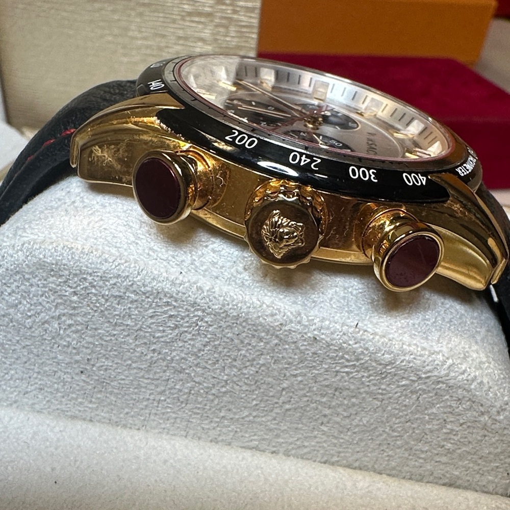 Versace Gold and Black Leather Chronograph Watch - Picture 9 of 17